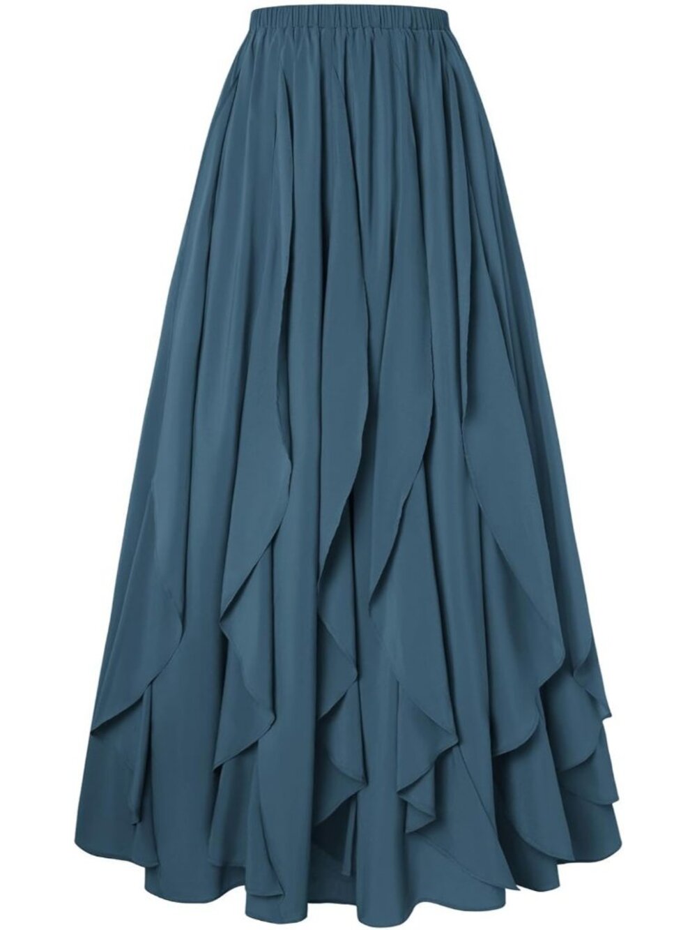 Women's Boho Renaissance High Waisted Ruffle Blue Flowy Long Maxi Skirt